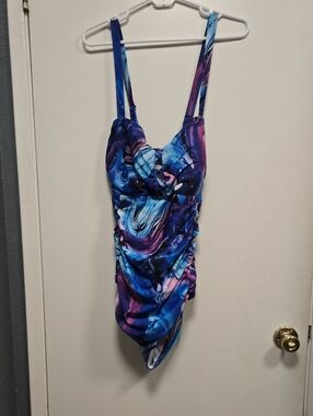 Hannah Swirl Print One-Piece Swimsuit in Blue and Purple